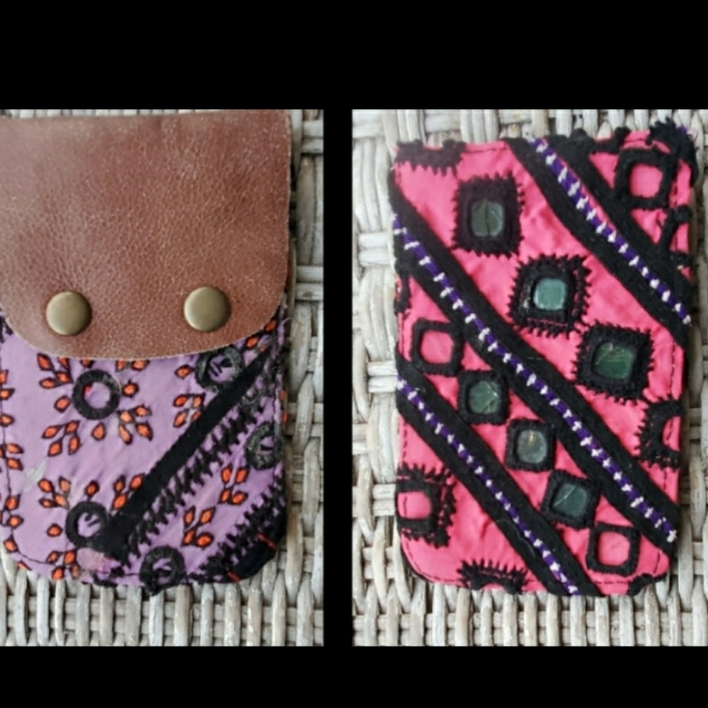 🫡🧀 Free People Boho Embroidered Repurposed vtg banjara hippie Wallet card case